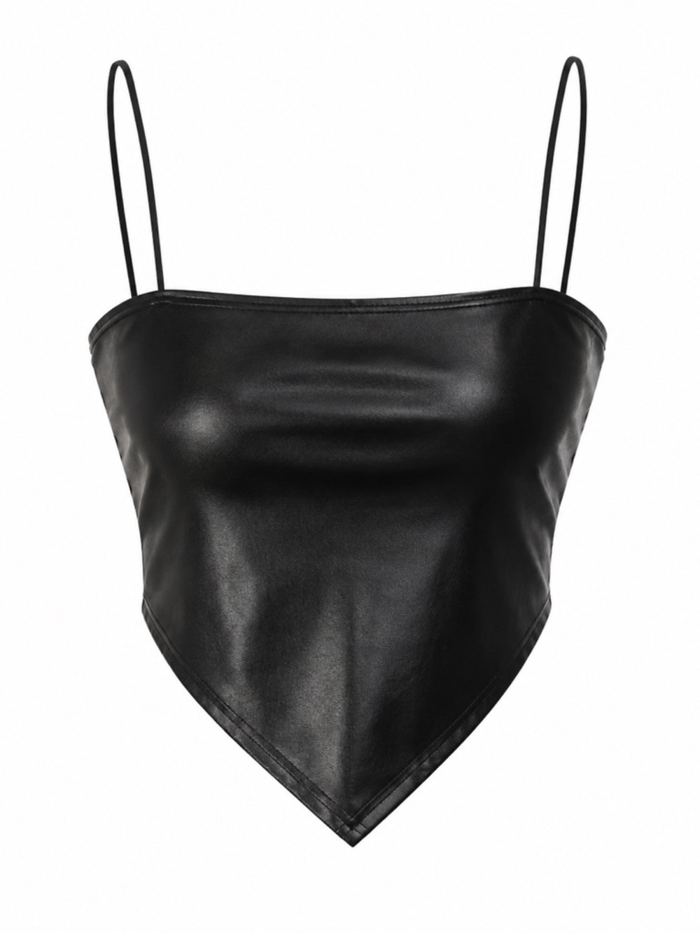Forever 21 Black faux leather handkerchief triangle‎ going out crop top  Sz SM